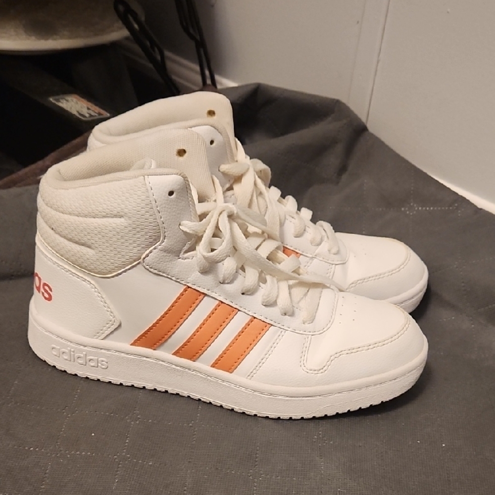 adidas Women’s White High-Top Sneakers with Orange Stripes
